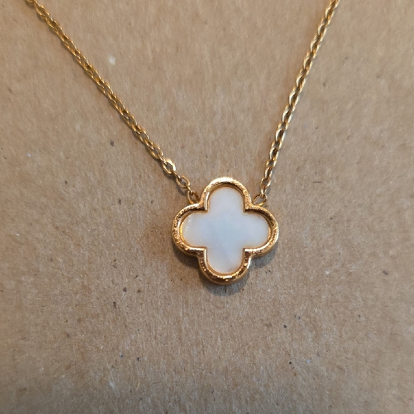 Elegant Gold and White Clover Necklace - Picture 2 of 6